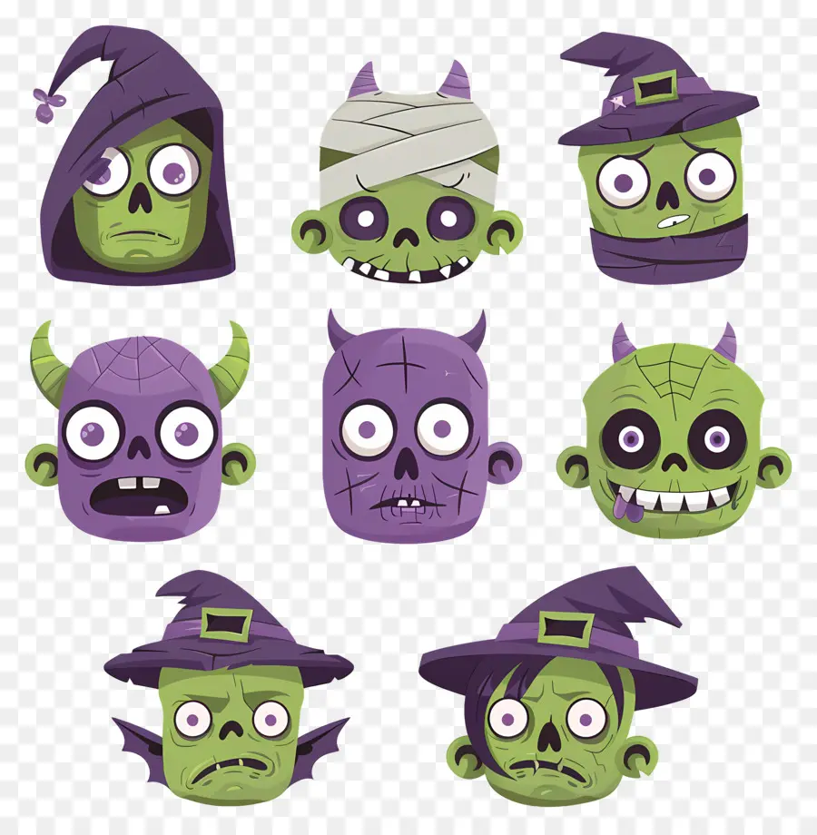 Personagens De Halloween，Caras De Zumbi PNG