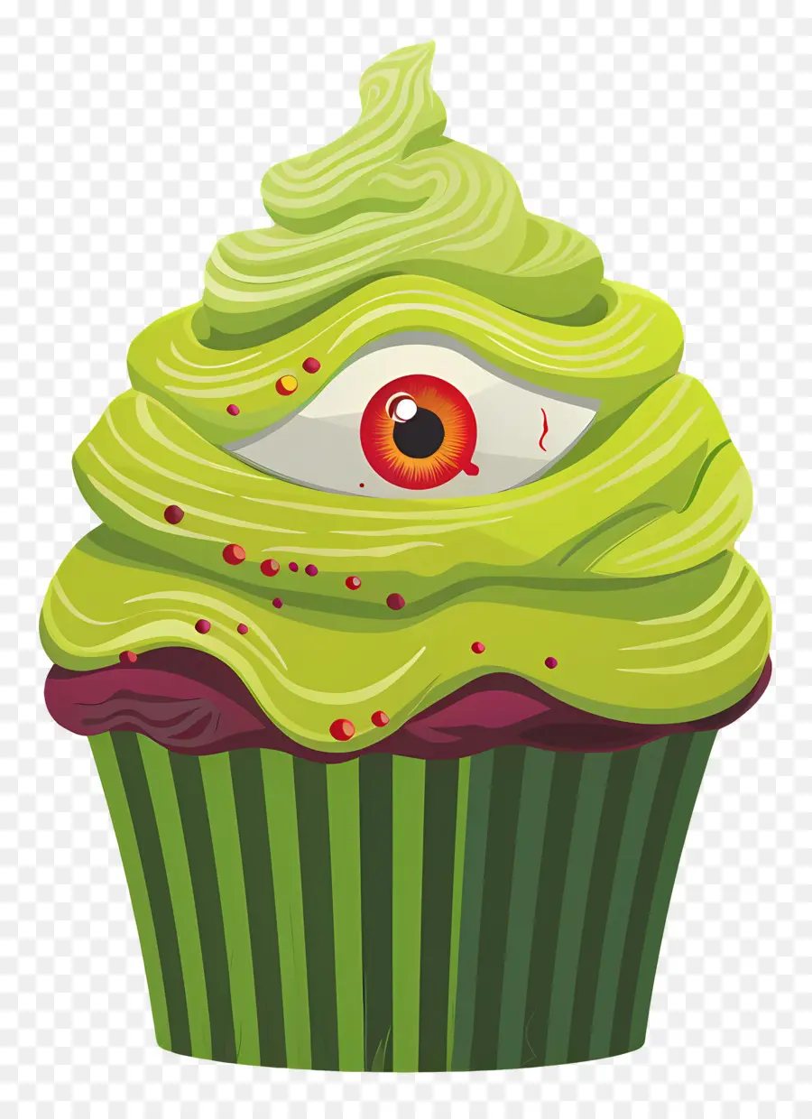 Bolinho De Halloween，Cupcake Verde Com Olho PNG