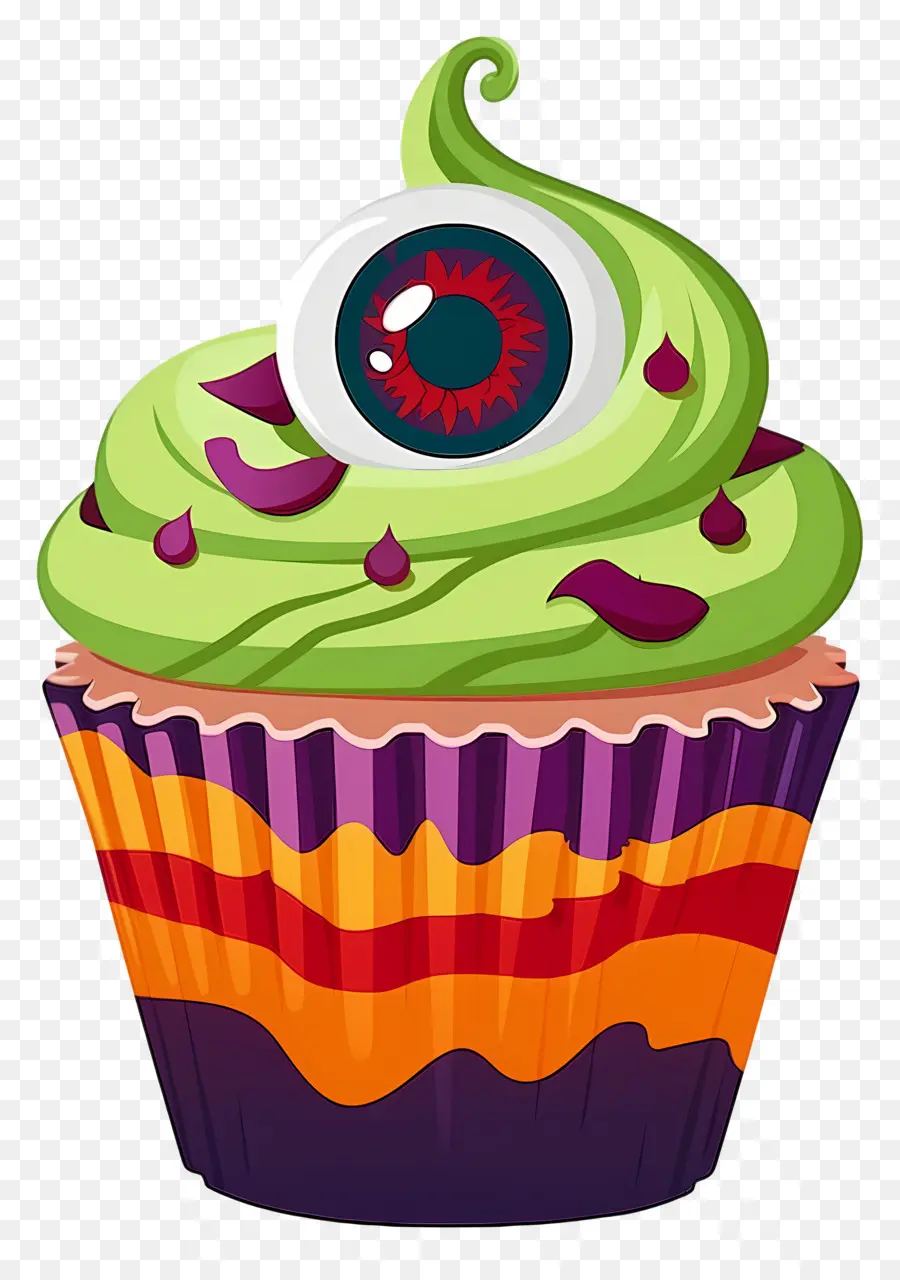 Bolinho De Halloween，Cupcake Verde Com Olho PNG