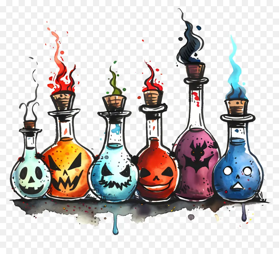 Fronteira De Halloween，Garrafas De Poções Coloridas PNG