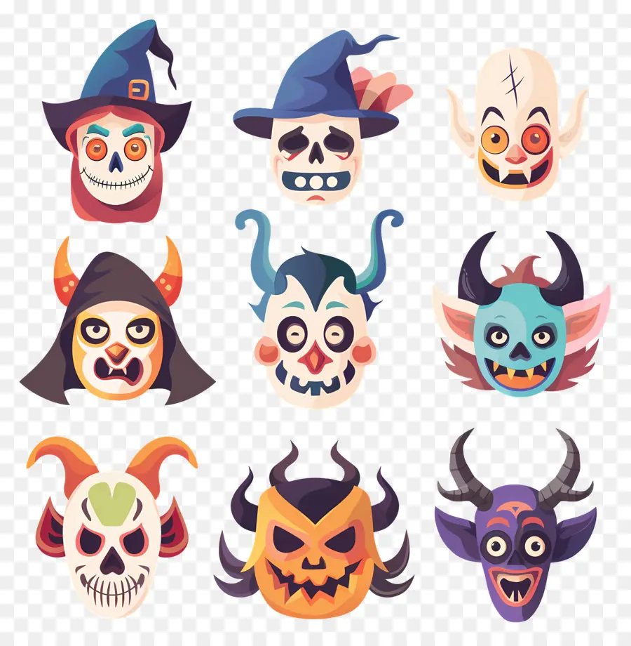 Personagens De Halloween，Crânios De Halloween PNG