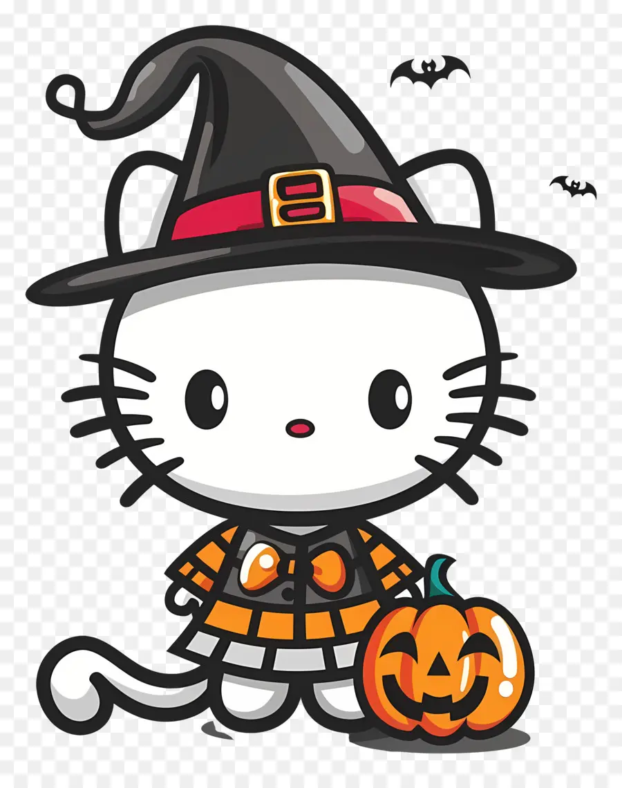 Olá Kitty Halloween，Gato Com Chapéu De Bruxa PNG