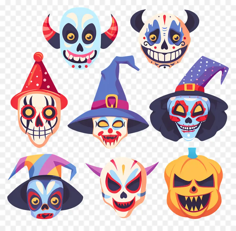 Personagens De Halloween，Rostos De Halloween PNG