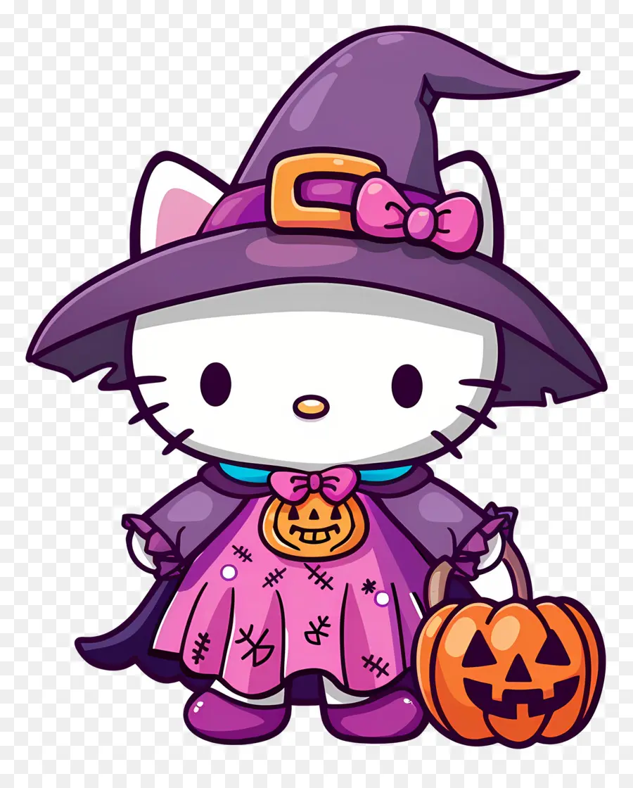 Olá Kitty Halloween，Gato Fantasiado De Bruxa PNG