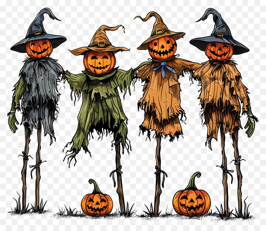 Fronteira De Halloween，Espantalhos De Abóbora PNG