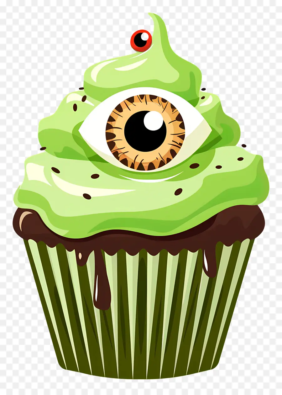 Bolinho De Halloween，Cupcake Verde Com Olho PNG