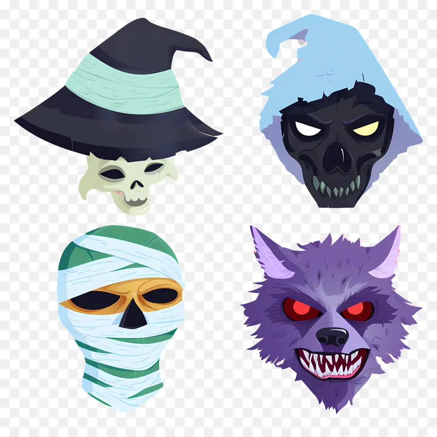 Personagens De Halloween，Máscaras Assustadoras PNG