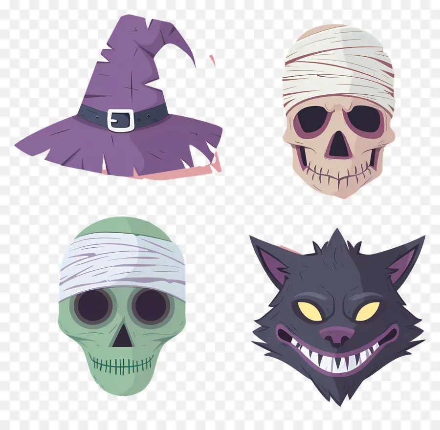 Personagens De Halloween，Crânios De Halloween PNG