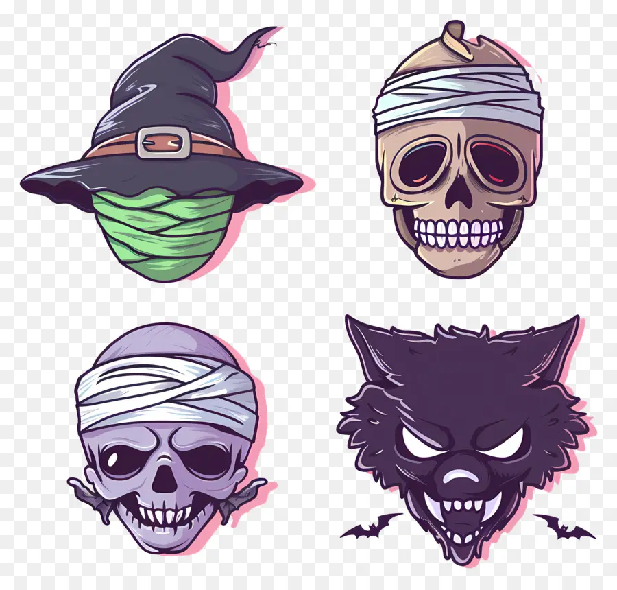 Personagens De Halloween，Crânios De Halloween PNG