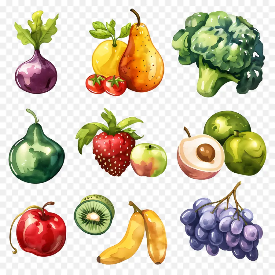 Legumes E Frutas，Frutas E Legumes Em Aquarela PNG