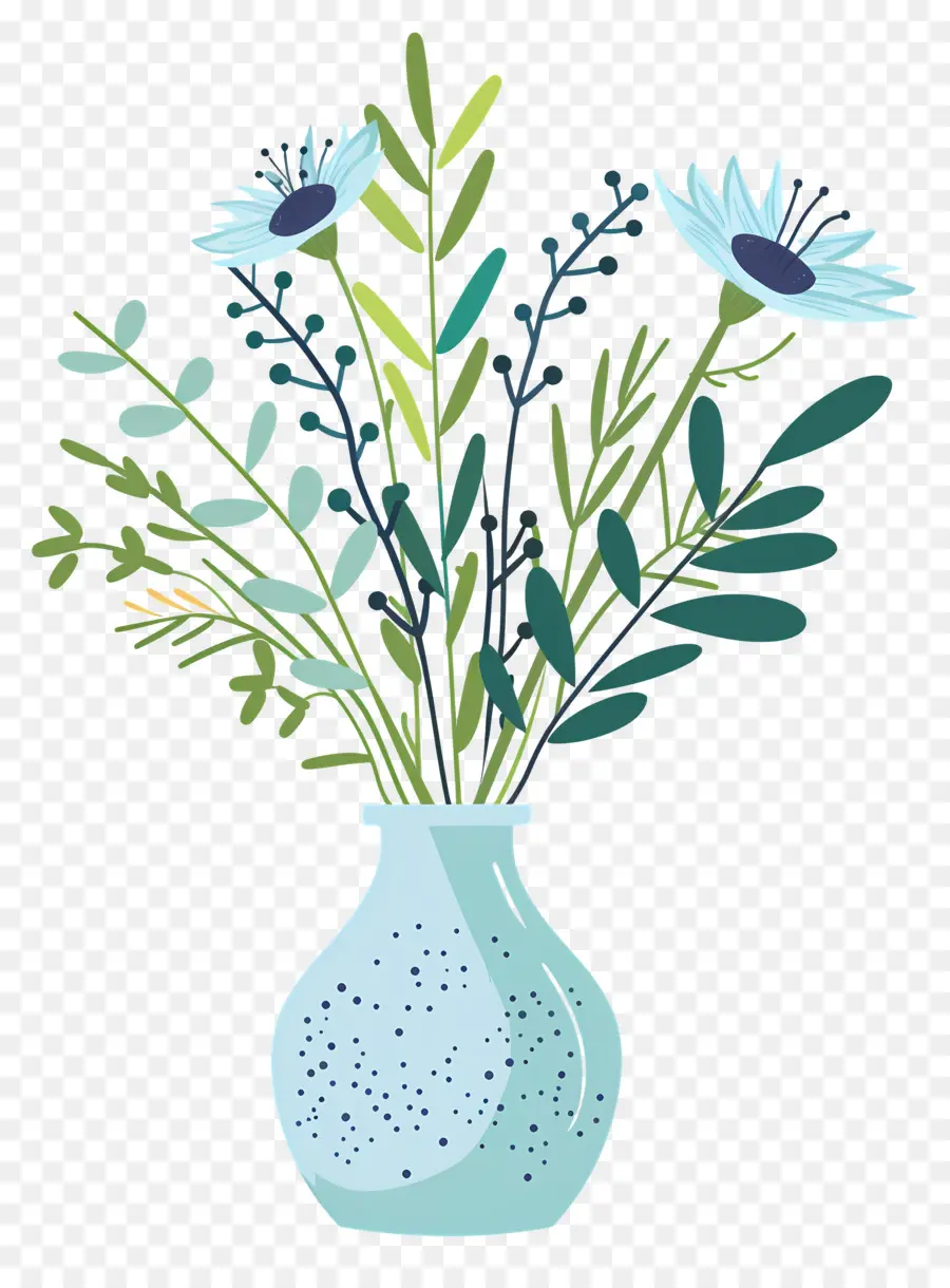 Flores Em Vaso，Vaso Azul Com Flores PNG