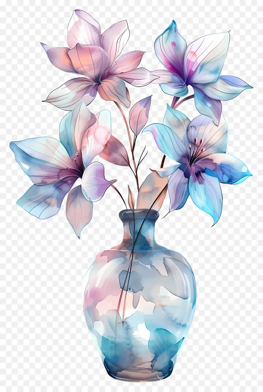 Flores Em Vaso，Flores Em Aquarela PNG