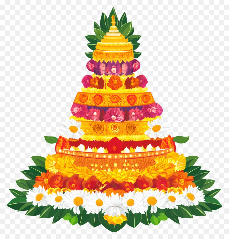 Batukamma，Decoração De Flores Em Camadas PNG