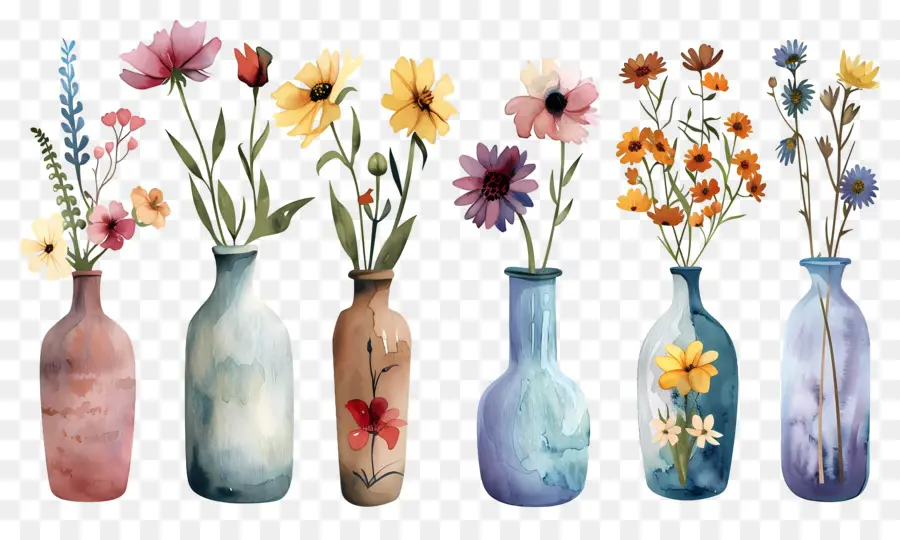 Flores Em Vaso，Vasos De Flores Coloridos PNG