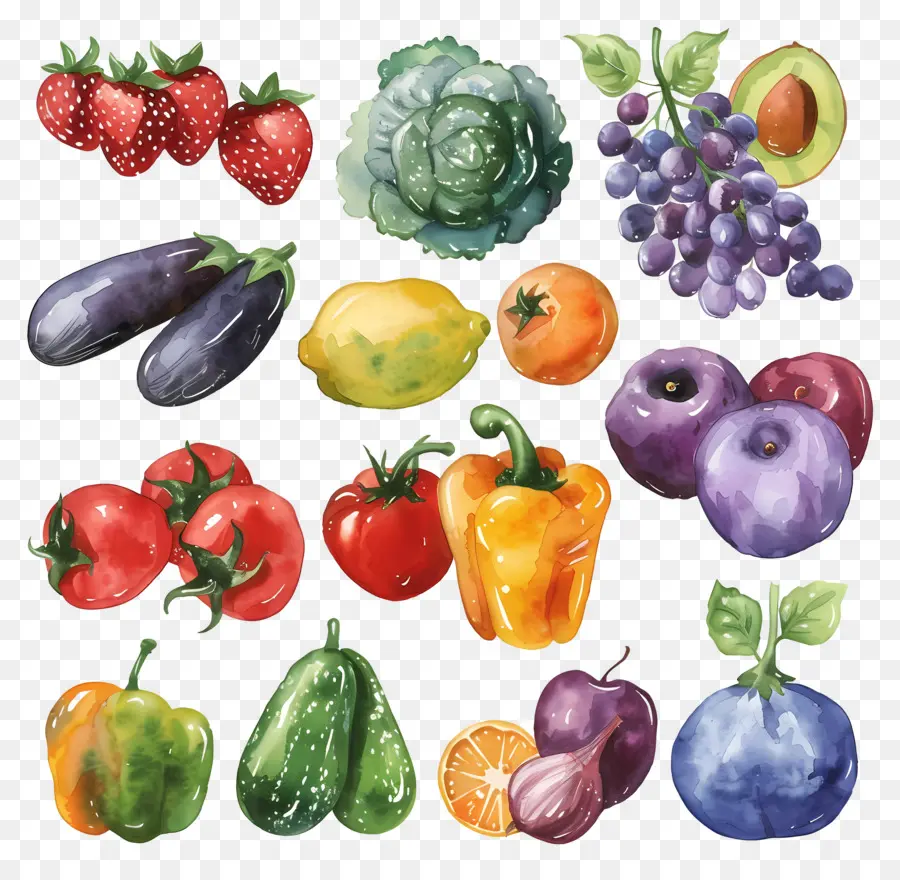 Legumes E Frutas，Frutas E Legumes Em Aquarela PNG