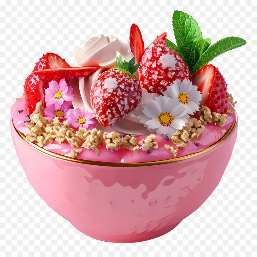 Tigela De Smoothie De Morango，Tigela De Sobremesa Rosa PNG