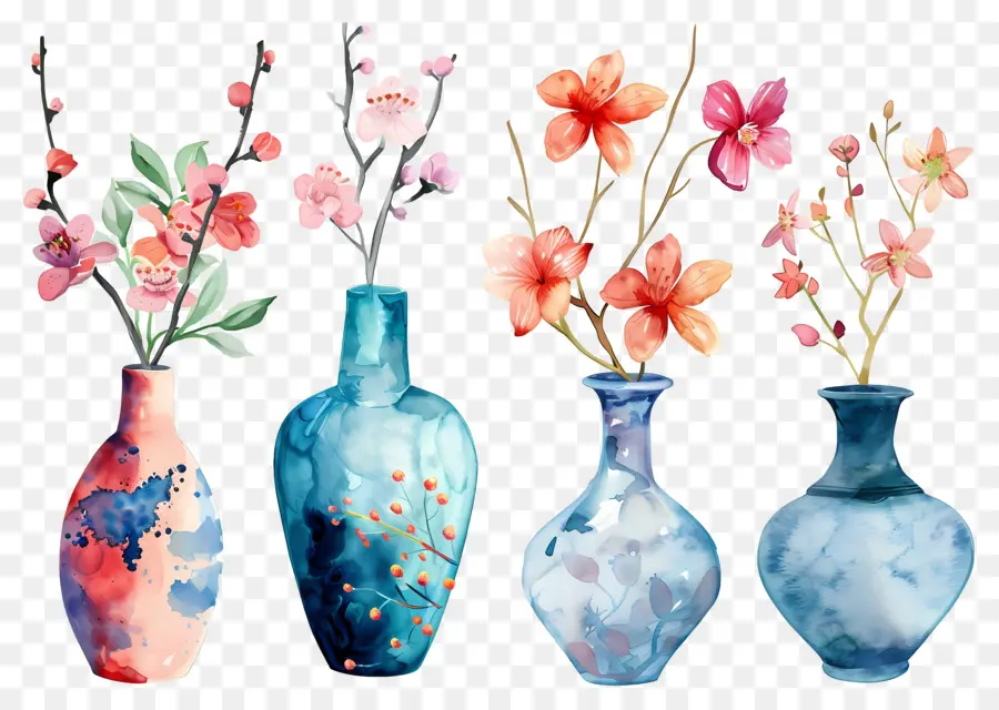 Flores Em Vaso，Vasos De Flores Coloridos PNG