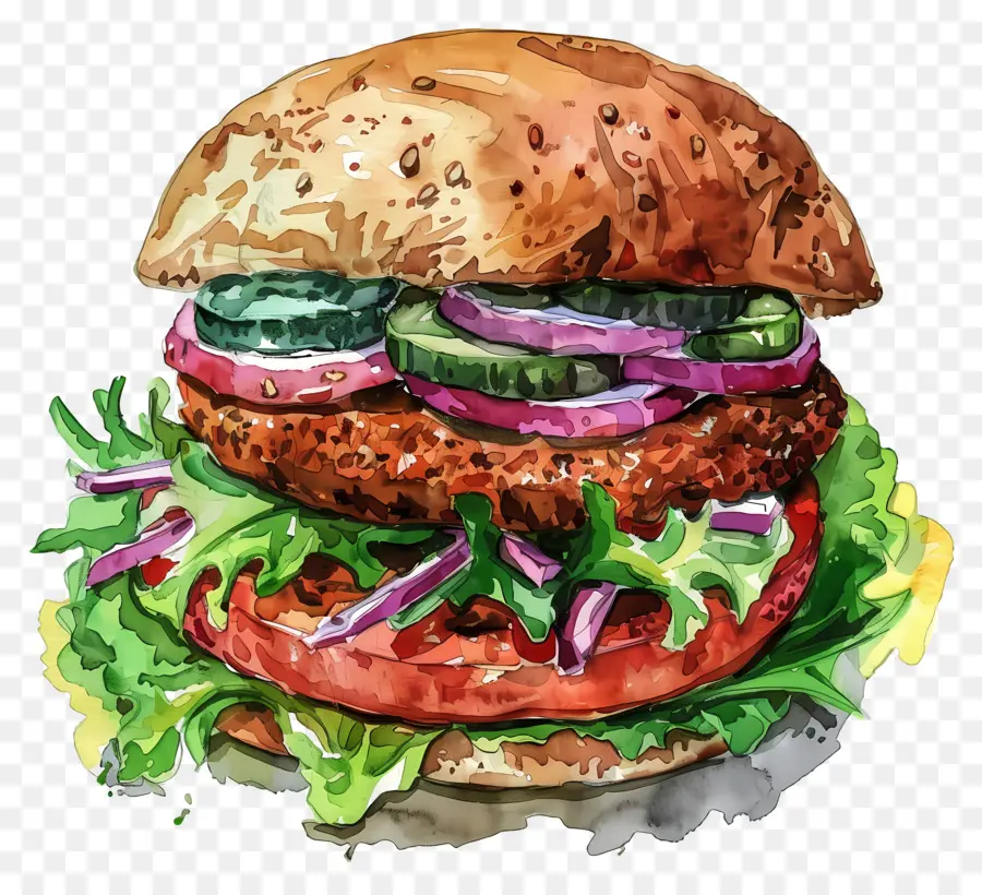 Hambúrguer Aquarela，Hambúrguer PNG