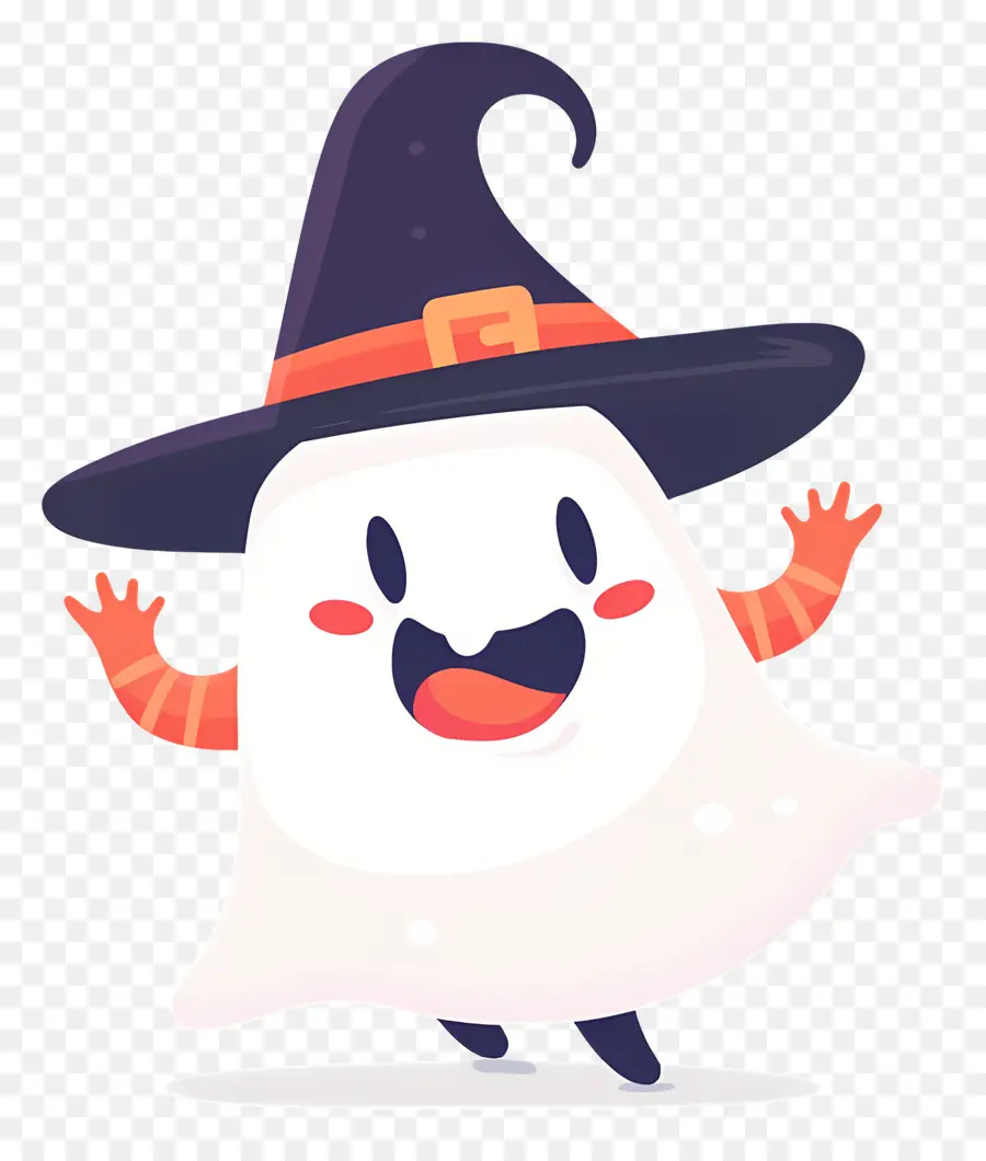 Fantasma De Desenho Animado，Fantasma Fofo Com Chapéu De Bruxa PNG