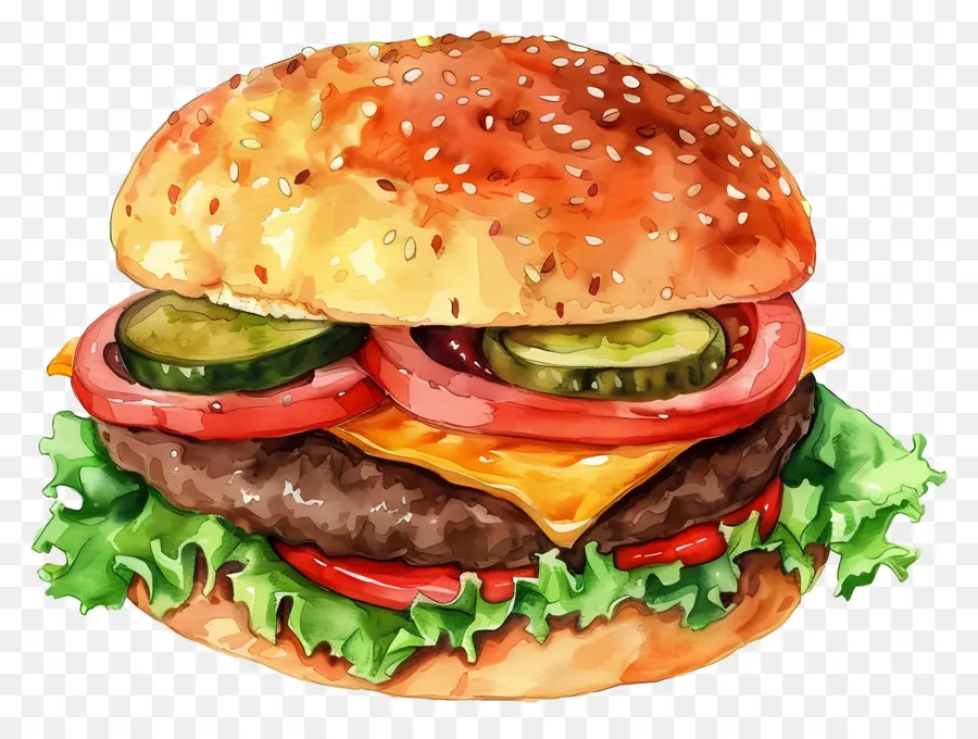 Hambúrguer Aquarela，X Burger PNG