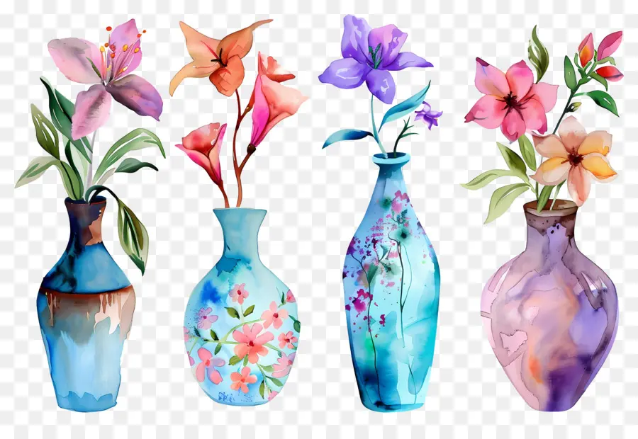 Flores Em Vaso，Vasos De Flores Coloridos PNG