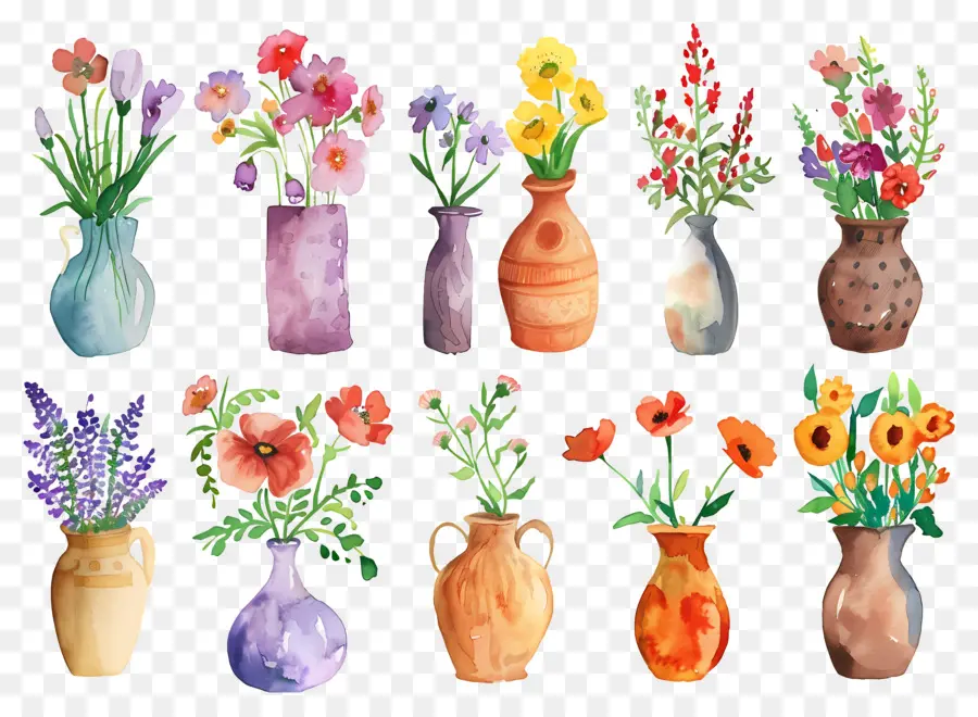 Flores Em Vaso，Vasos De Flores Coloridos PNG