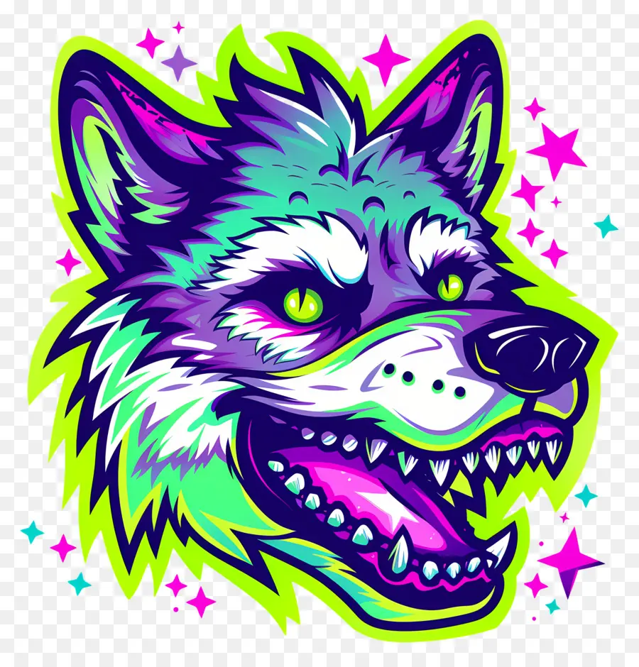 Cabeça De Lobo，Cão Colorido Dos Desenhos Animados PNG