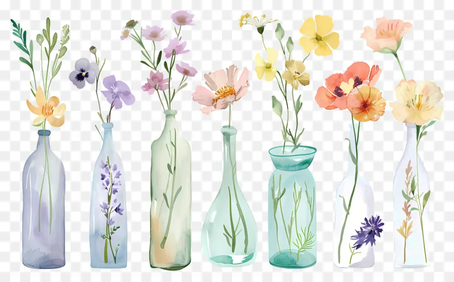 Flores Em Vaso，Vasos De Flores Coloridos PNG