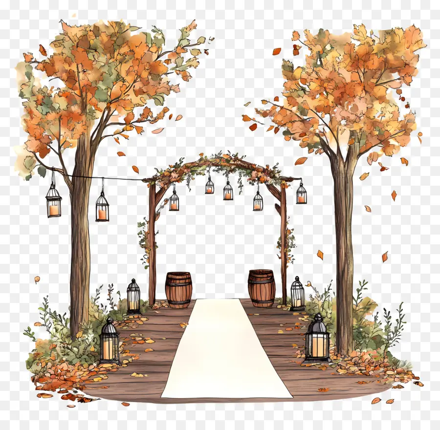 Casamento Ao Ar Livre No Outono，Arco De Casamento De Outono PNG