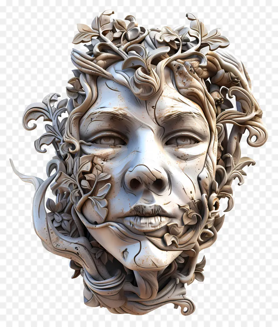 Cara De Homem，Escultura De Rosto Floral PNG