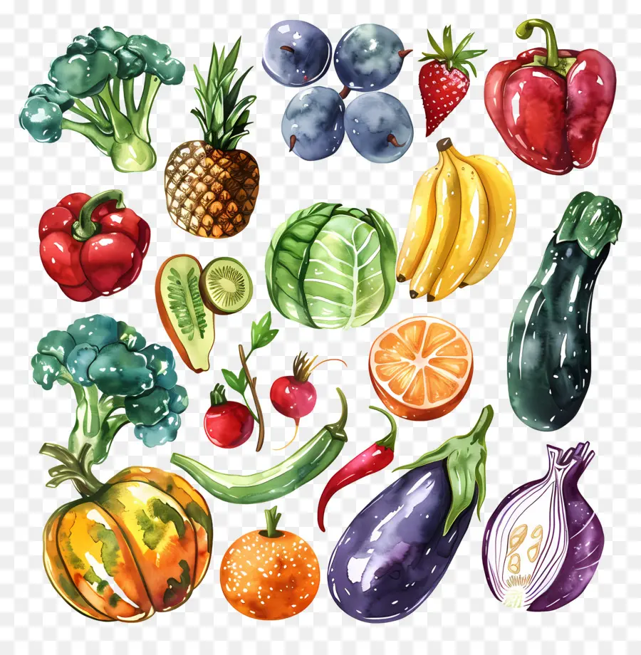 Legumes E Frutas，Frutas E Legumes Em Aquarela PNG