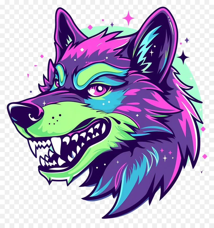 Cabeça De Lobo，Cão Colorido Dos Desenhos Animados PNG