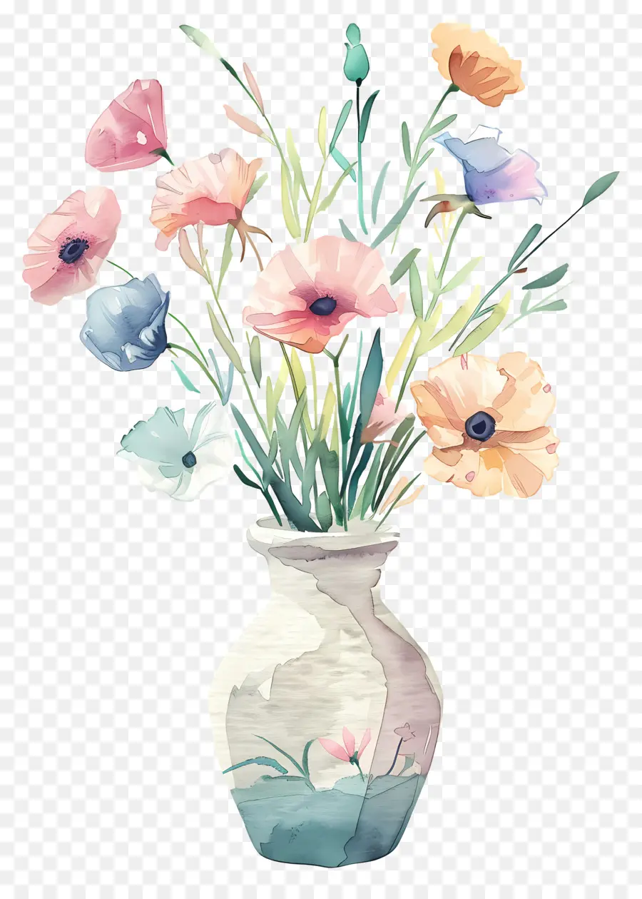 Flores Em Vaso，Flores Em Aquarela PNG