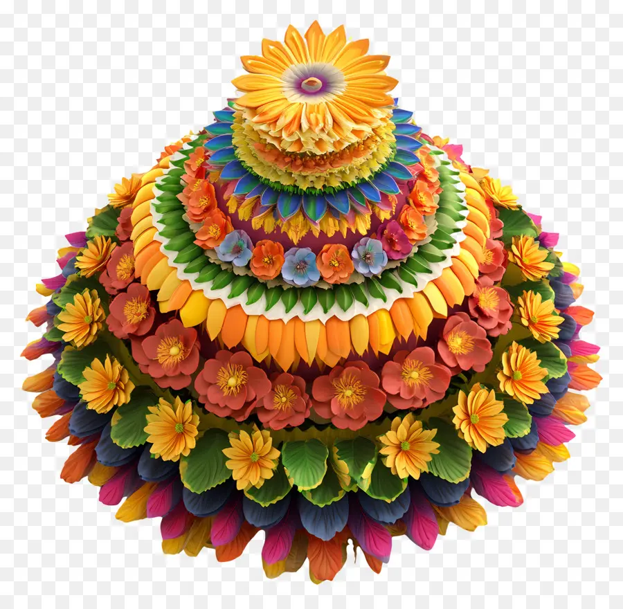 Batukamma，Rangoli Floral Colorido PNG