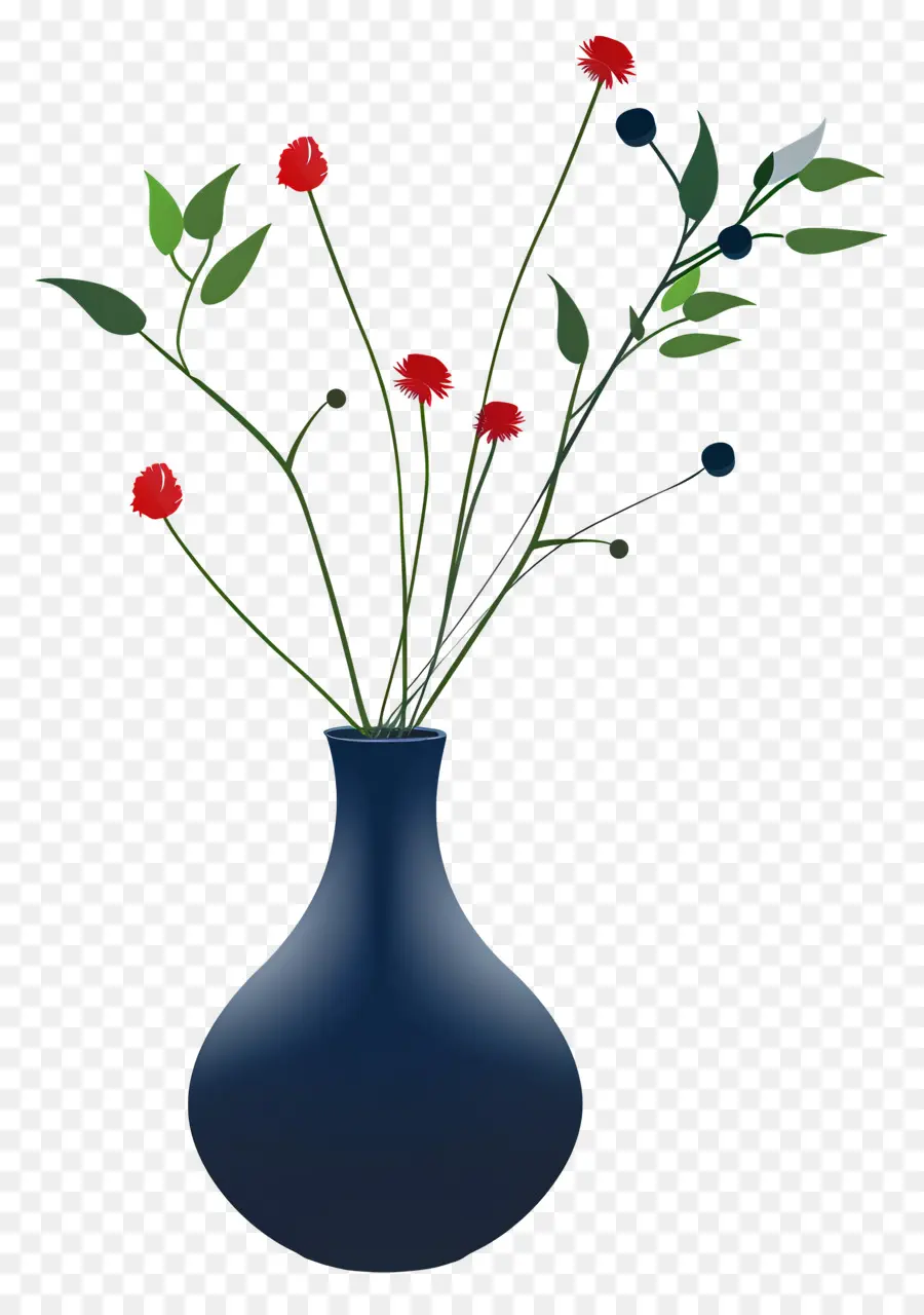 Flores Em Vaso，Vaso Escuro Com Flores Vermelhas PNG