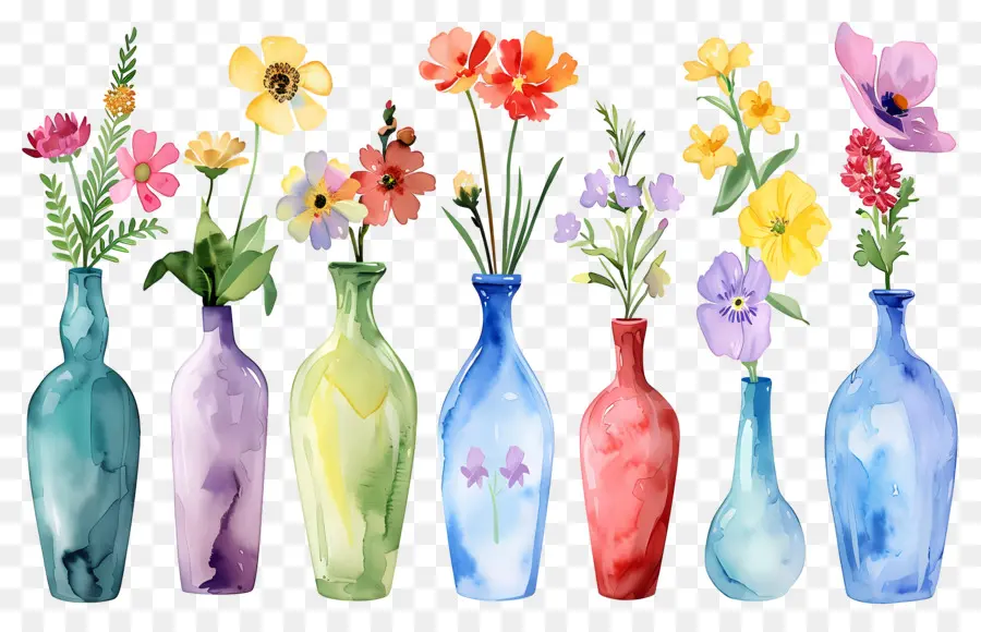 Flores Em Vaso，Vasos De Flores Coloridos PNG