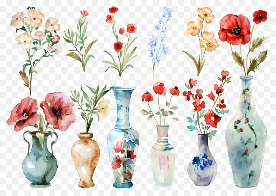 Flores Em Vaso，Vasos De Flores Coloridos PNG