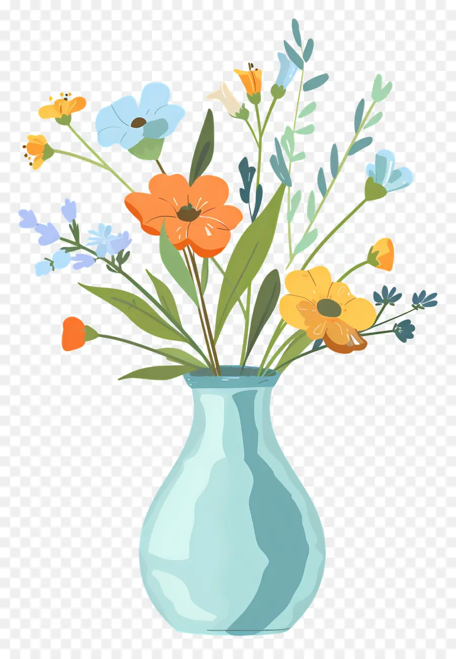 Flores Em Vaso，Vaso Azul Com Flores PNG