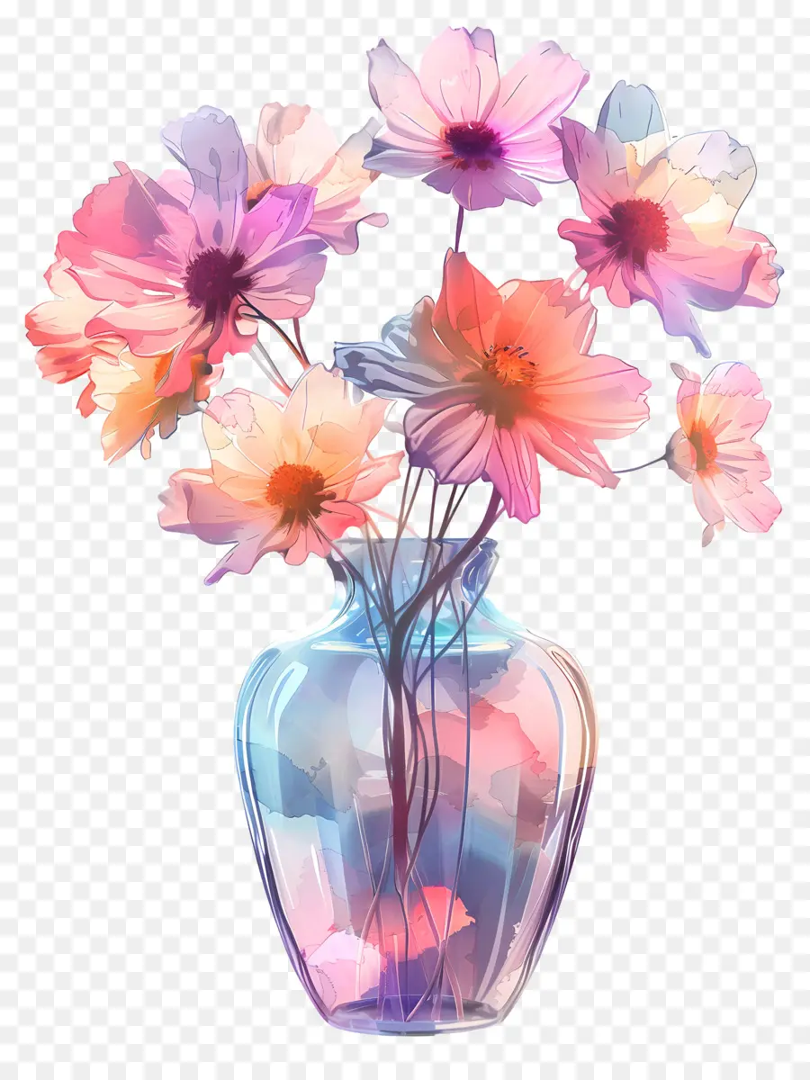 Flores Em Vaso，Flores Coloridas Em Vaso PNG