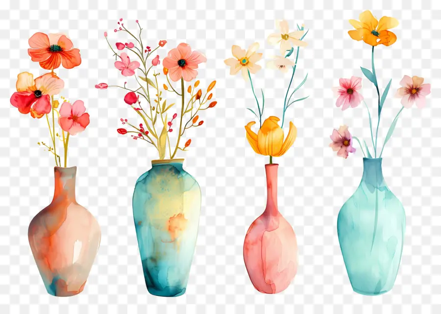 Flores Em Vaso，Vasos De Flores Coloridos PNG