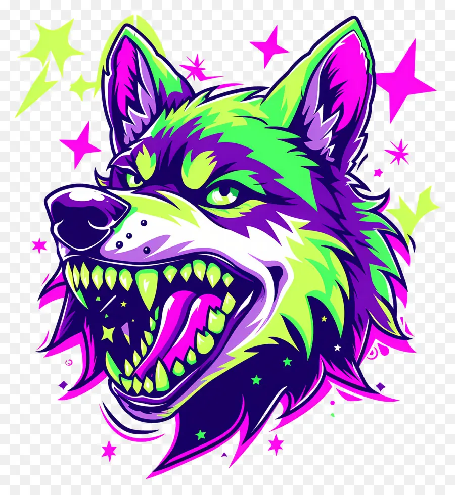 Cabeça De Lobo，Cão Colorido Dos Desenhos Animados PNG