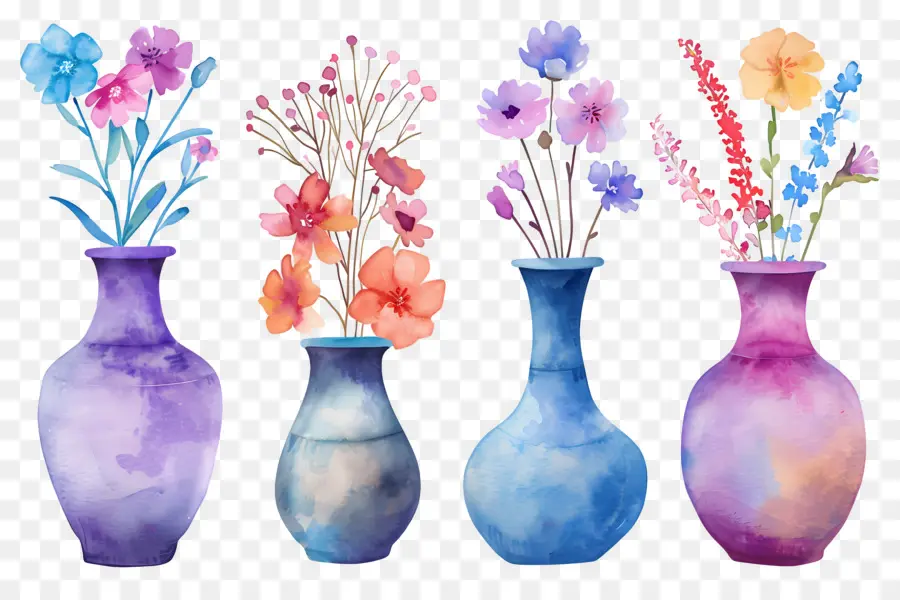 Flores Em Vaso，Vasos De Flores Coloridos PNG