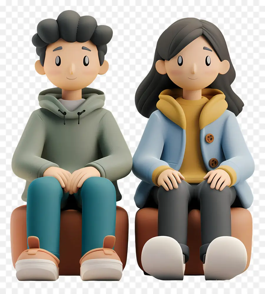 Pessoas Sentadas，Casal De Desenho Animado PNG