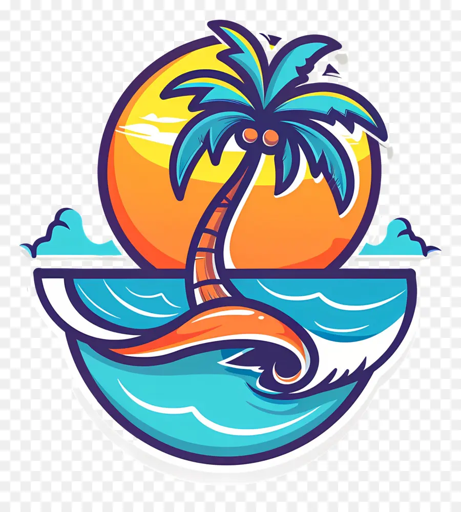 Logotipo Da Praia，Ilha Com Palmeira PNG