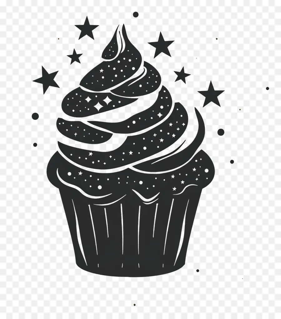 Silhueta De Cupcake，Cupcake Com Estrelas PNG