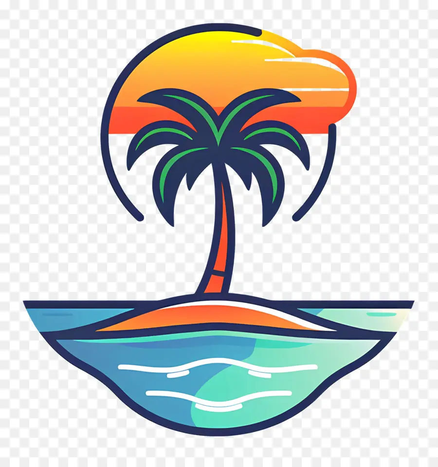 Logotipo Da Praia，Ilha Com Palmeira PNG