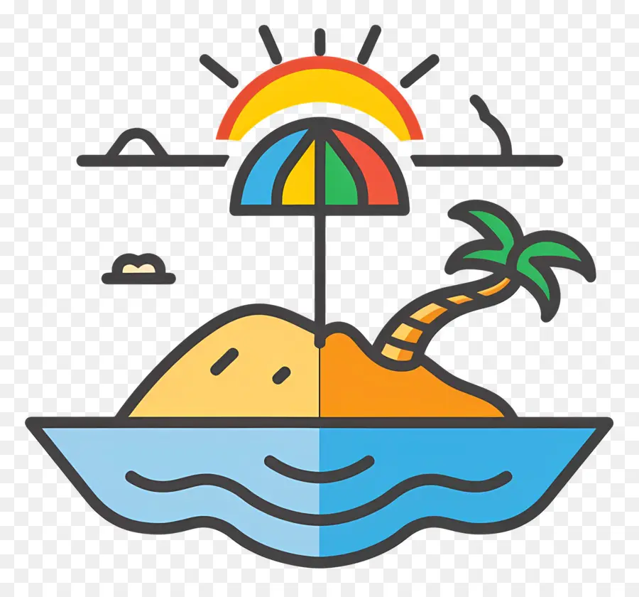 Logotipo Da Praia，Ilha Com Guarda Chuva PNG