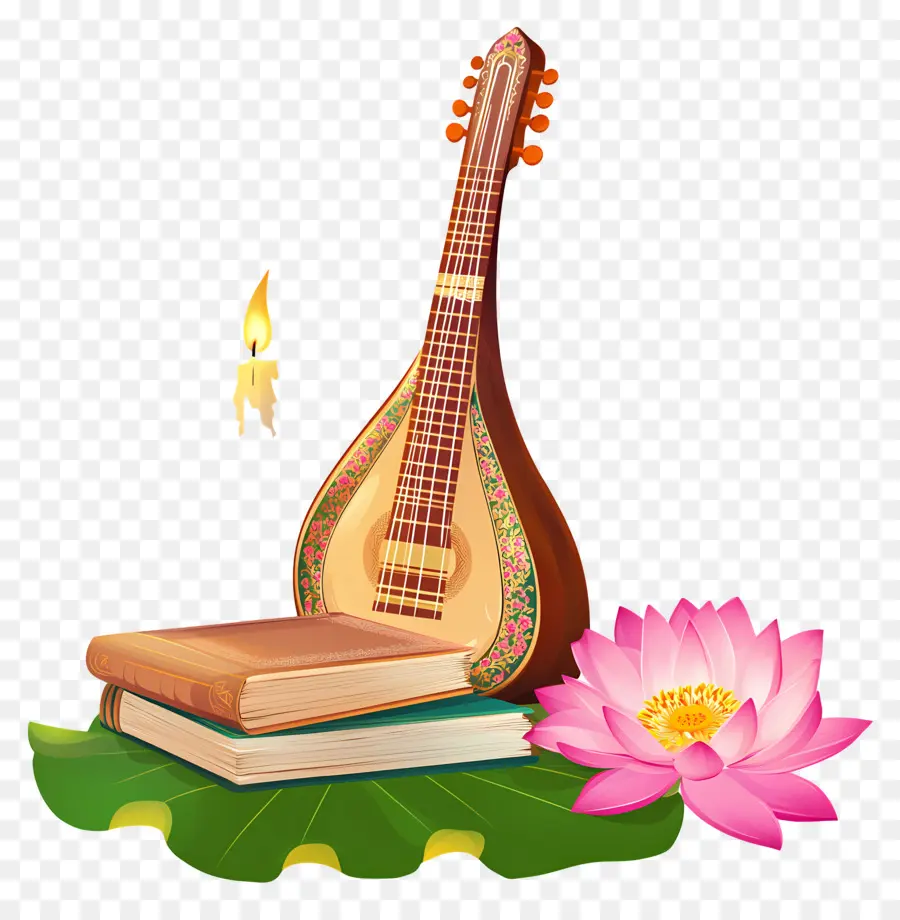 Saraswathi Puja，Bandolim E Livros PNG