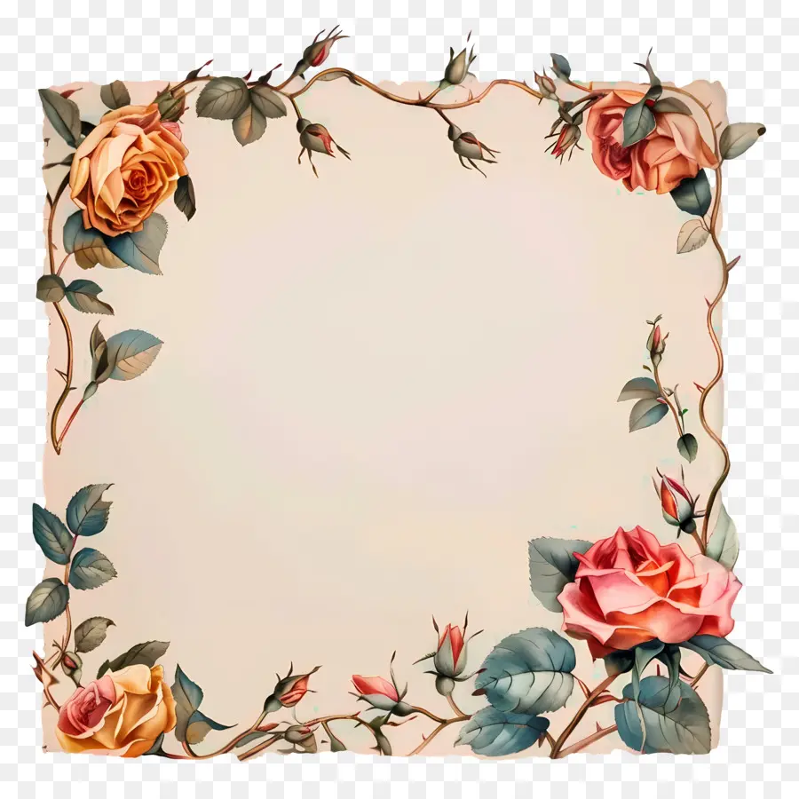 Borda De Rosas，Moldura Floral PNG