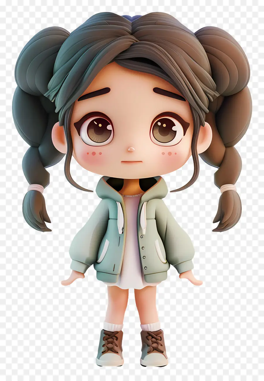 Garota Chibi，Menina Com Tranças PNG